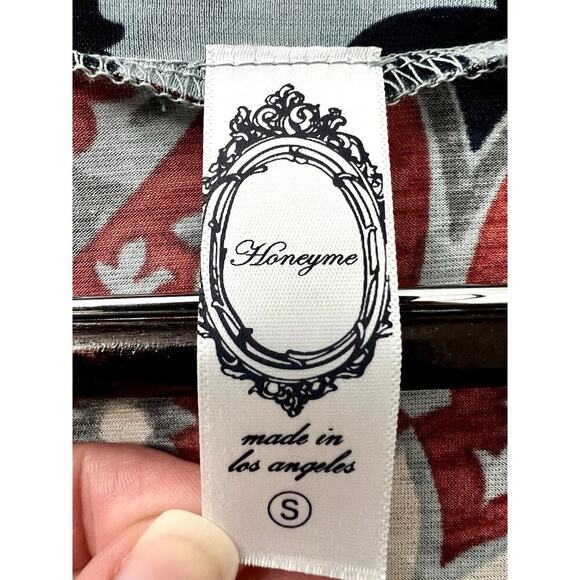 Honeyme Women's Sz S Boho Floral Paisley Print 3/4 Bell Sleeve Top Stretch Artsy - Picture 6 of 9